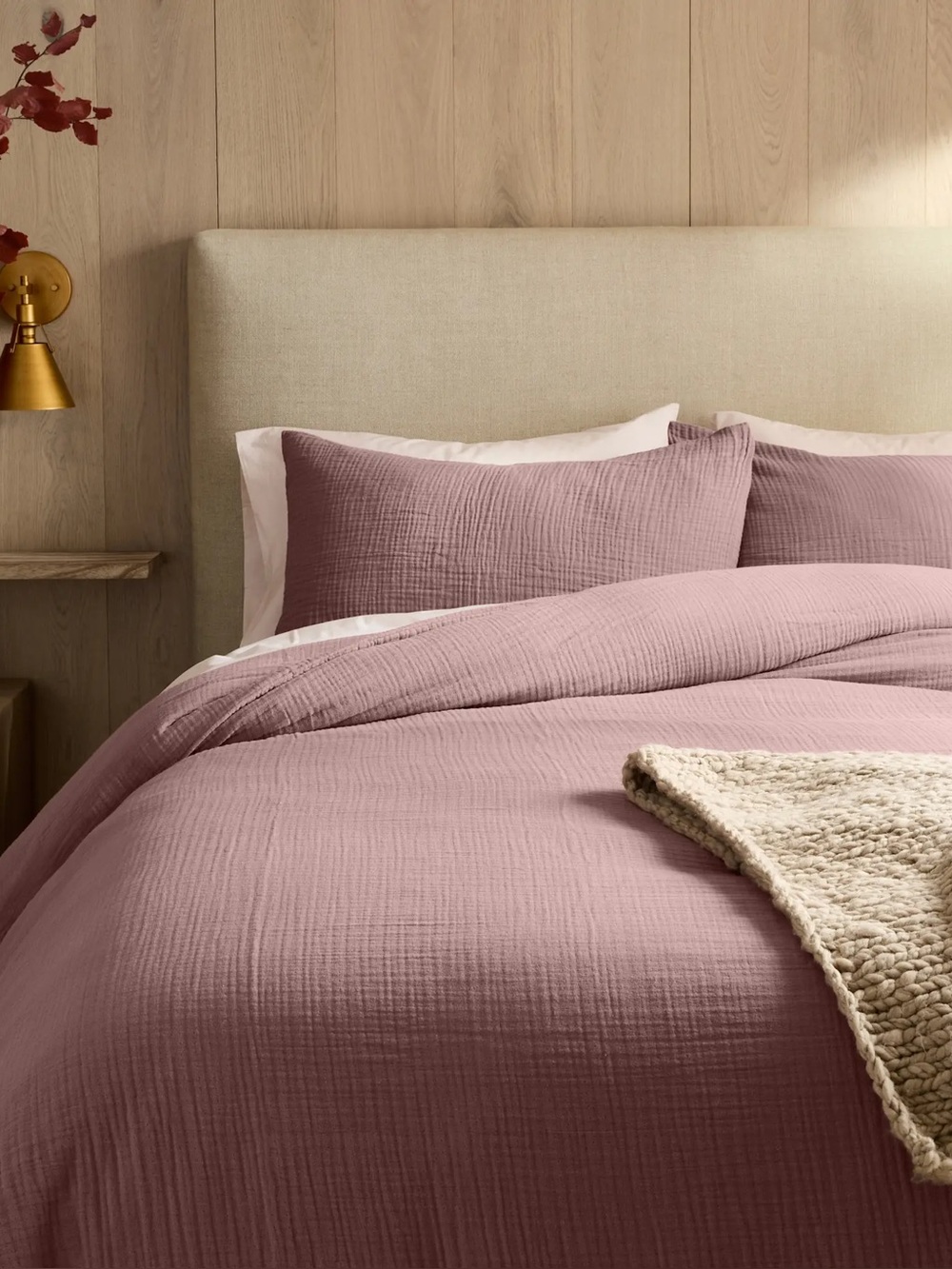 NWOT Quince Airy Gauze 100% Organic Cotton Duvet Cover Set In Fig - Queen